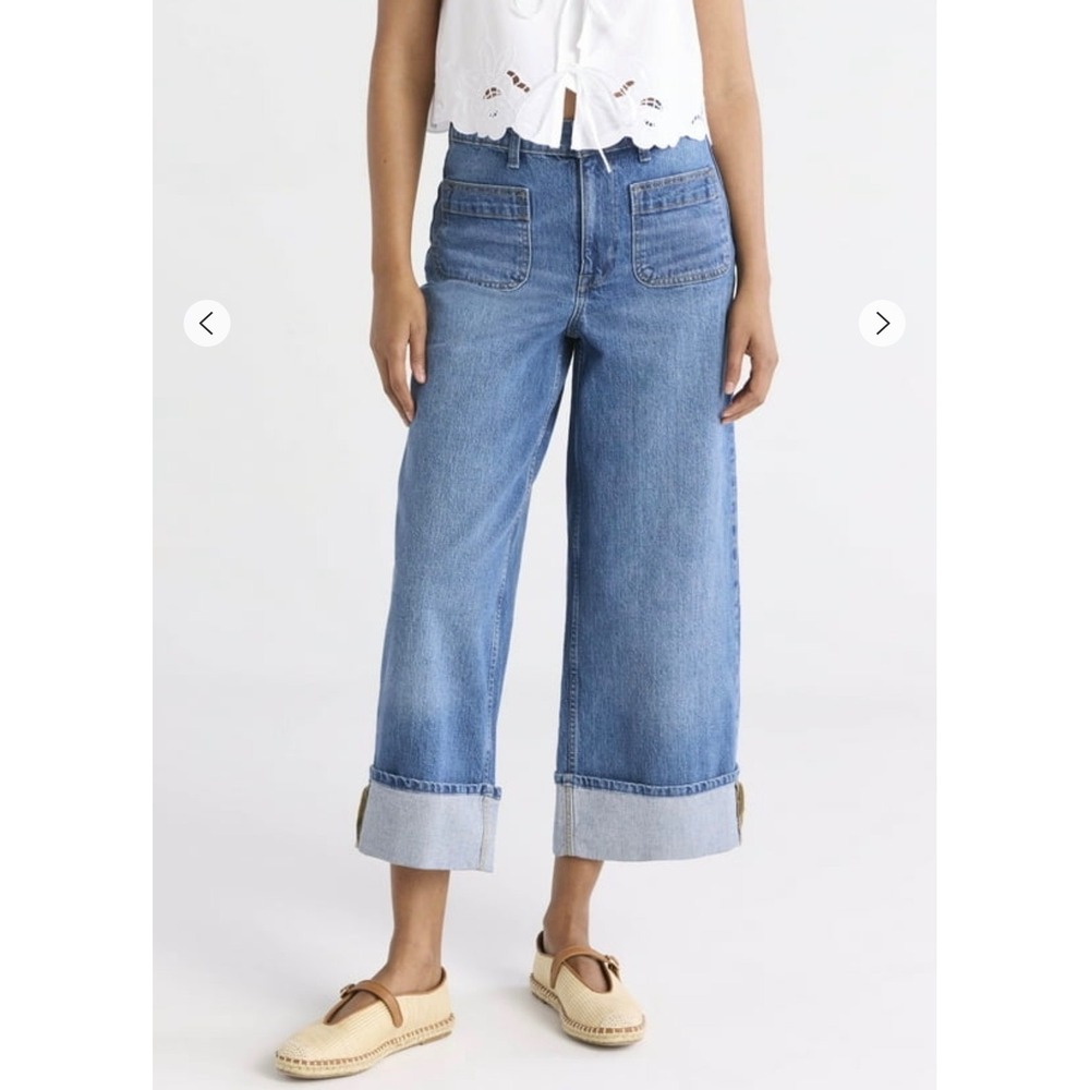 Free Assembly Women's Size 4 Wide Leg Cuffed Crop Jeans Patch Pocket Y2K